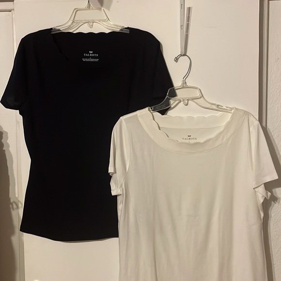 SET OF 3 Talbots Tee: Striped green & white. Solid: blue, white. Women’s Lg - Picture 3 of 10